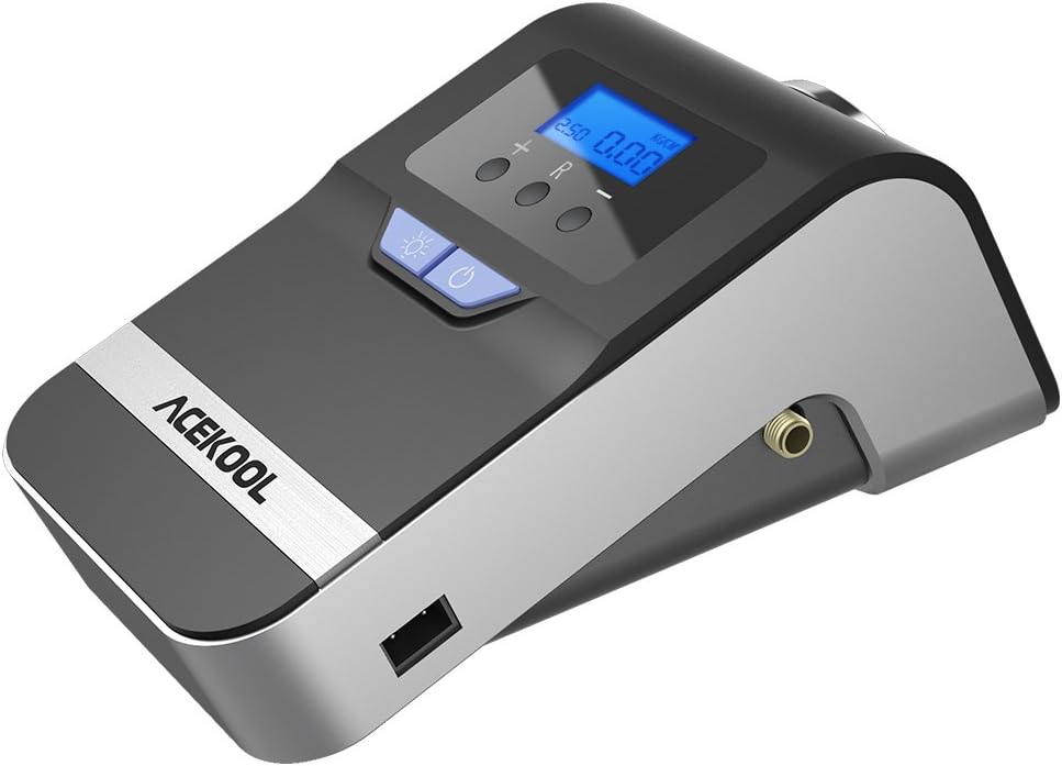 Acekool Portable Tire Inflator,Auto Digital Air Compressor Tire Inflator,12V Tire Pump HD Dual Display,SOS/Strobe LED Light,3 Nozzle Adapters Carrying Bag (150PSI) (Silver)