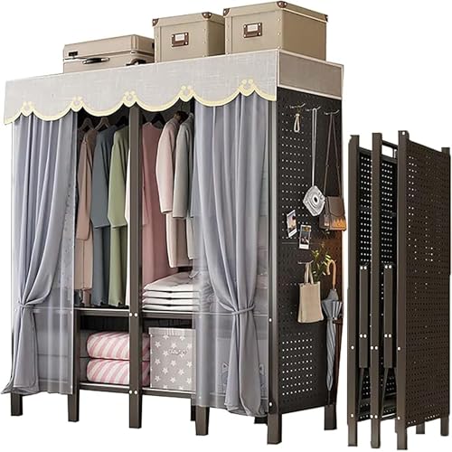 Armarios portátiles plegables con cubierta, perchero resistente, almacenamiento independiente de abrigos, capacidad de carga de 1200 libras para organizar ropa y ropa de cama en casa