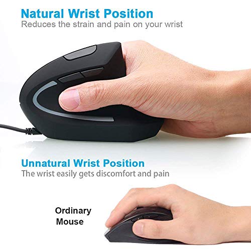 Weskimed Mouse Verticale AU Mouse Verticale Ottico|Mouse Verticale Design Ergonomico 3200-2000-1200-800 DPI con Cavo Previene Il Disturbo del Tunnel Carpale (Sindrome RSI) 5 Pulsanti per Mano Destra