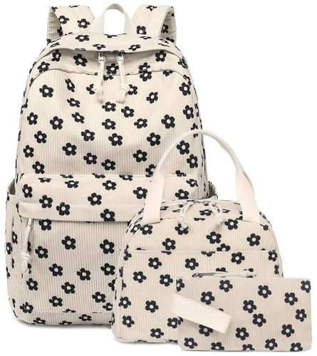 Bluboon School Backpack Teens Girls Boys Kids School Book Bags with Lunch Box Pencil Bag (Corduroy floral)
