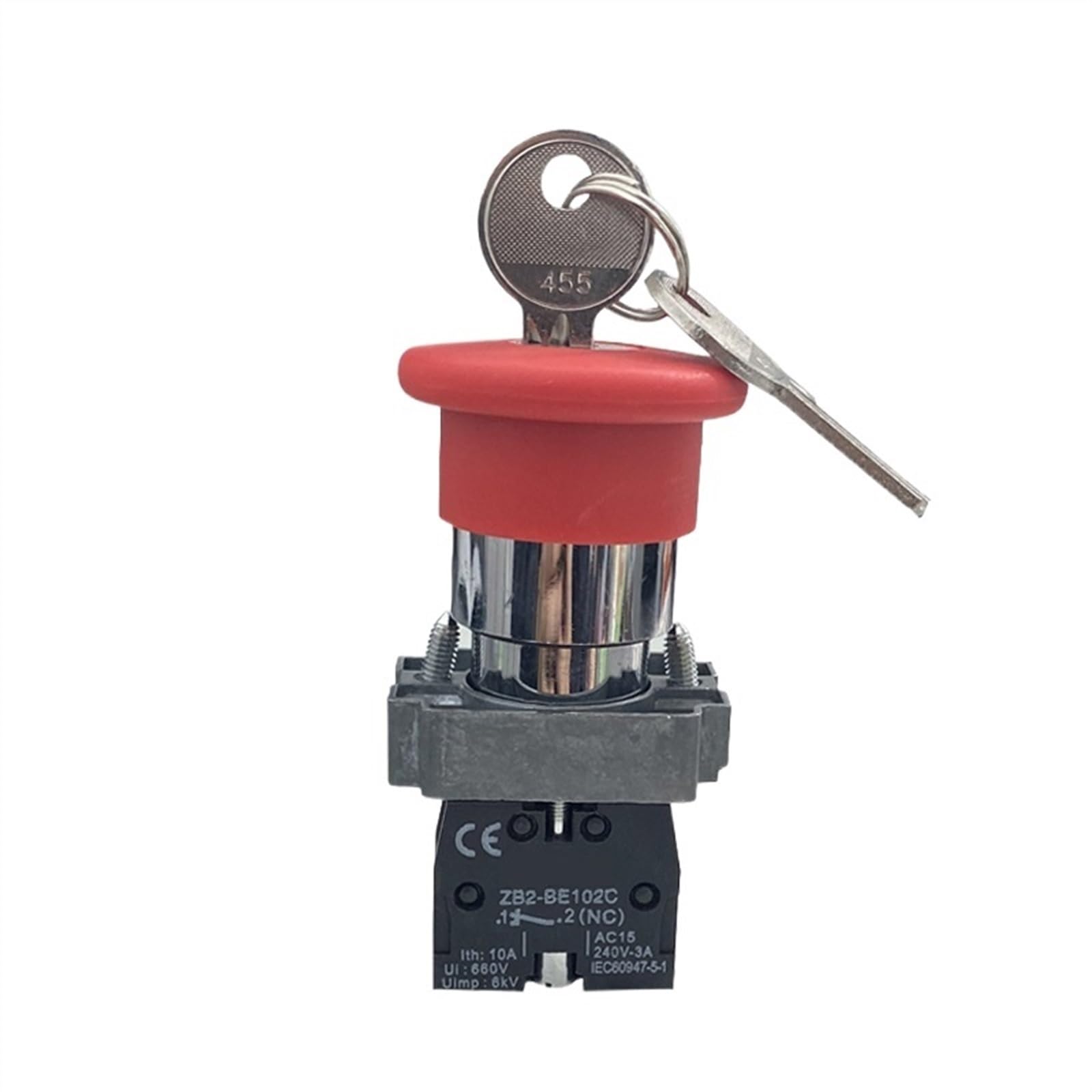 Interruptor de botón giratorio de bloqueo automático de parada de emergencia con llave ZB2-BS142C montaje de cabeza de seta roja de 22mm de energía eléctrica