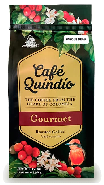 Cafe Quindio Gourmet Coffee, Medium Roast 100% Colombian Arabica Excelso Coffee, Artisanal Cultivation Single Estate Coffee (Whole Bean 340g/12oz)