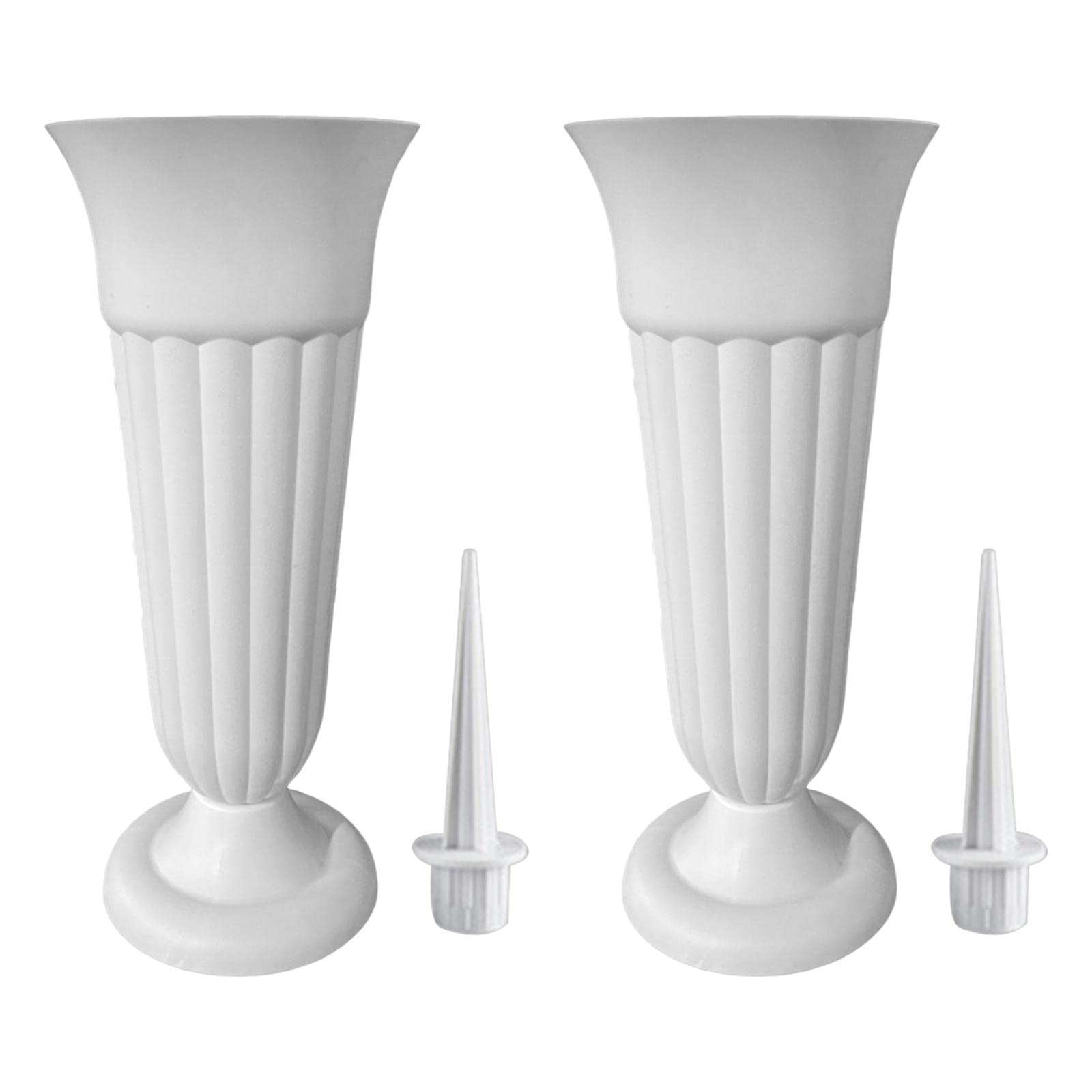 LOVIVER 2Pack Cemetery Vase W/Stake and Base Detachable Grave Decoration Flower Holder Memorial Vase Cemetery Grave Cone Vase for Outdoor White - Image 2