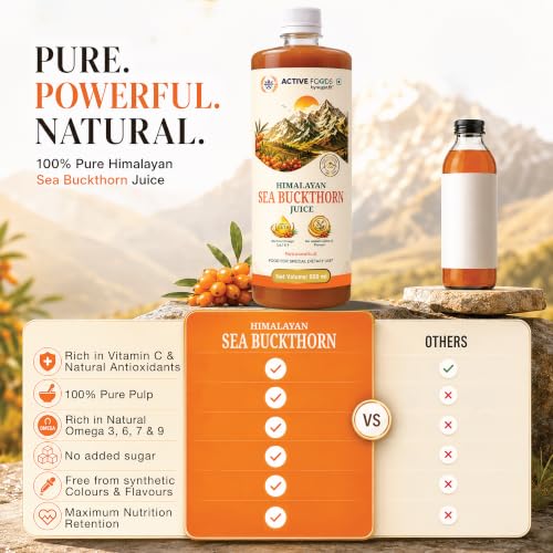 Image of Sugar.fit Himalayan Sea Buckthorn Juice 500ml | Rich in Natural Omega 3, 6, 7 & 9, Vitamin C & E | 100% Pure Seabuckthorn Juice | No Added Sugar | Supports Immunity, Glowing Skin & Gut Health