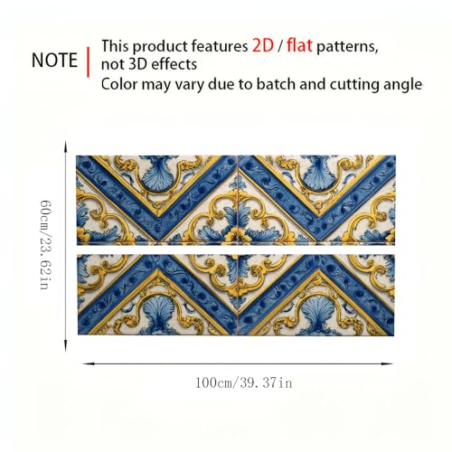 Image of Vintage Blue Yellow Tile Pattern Desk Sticker, Mediterranean Floral Desktop Decor, Waterproof Table Surface Protector for Home Office, 39.37x23.62 Inch