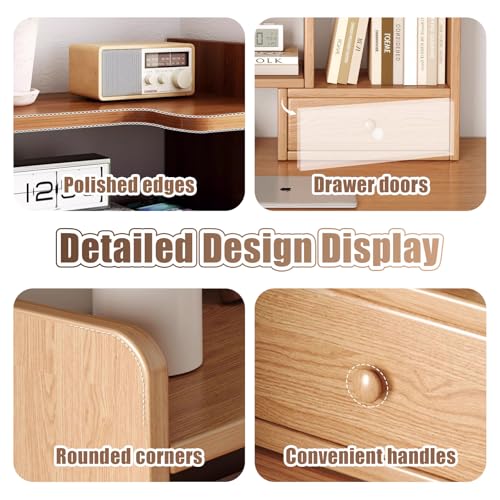 Estantería de escritorio de madera natural con estantes ajustables de mesa 6