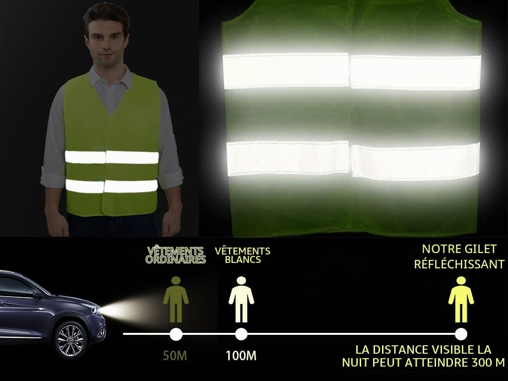 Anlising Gilet de Sécurité, 10PCS Jaune Gilet de Sécurité Réfléchissant, Gilet De Sécurité Haute Visibilité, Gilet Réfléchissant, Gilet Réfléchissant de Voiture, pour Conducteurs Travailleurs Unisexe