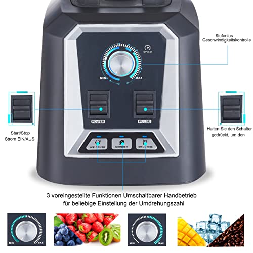 BioloMix blender, 2.200 W, smoothiemixer, zelfreinigende functie, ingebouwde timer, krachtige mixer met container van 2 liter, zonder BPA (T5800) - Afbeelding 3