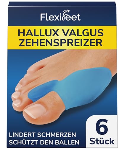 FLEXIFEET® Hallux Valgus Korrektur Zehenspreizer für den Großen Zeh - 6 Stk Zehentrenner Hallux Valgus, Ballenzehen Korrektur - Hallux Valgus Bandage Universalgröße, Damen, Herren, 0% BPA