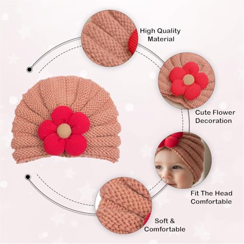 Image of SYGA Baby Cap Flower Wool Warm Knitted Streachable Hat Infant Toddler Baby Cap 0-3 Years