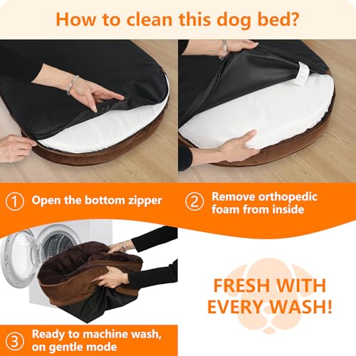 HMTOPE Orthopädisches Hundebett, Hundesofa, Vierseitiges Nackenrolle Kissen, rutschfeste Unterseite Hundekorb, Abnehmbar und Waschbar, Kleine Hunde, Mittelgroße Hunde, 90 x 71 x 15 cm, Braun