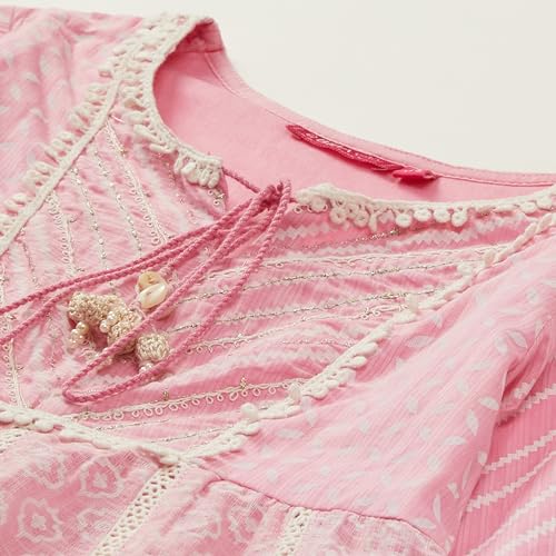 Image of BIBA Girls Cotton Kalidar Kurta Narrow Pants Suit Set