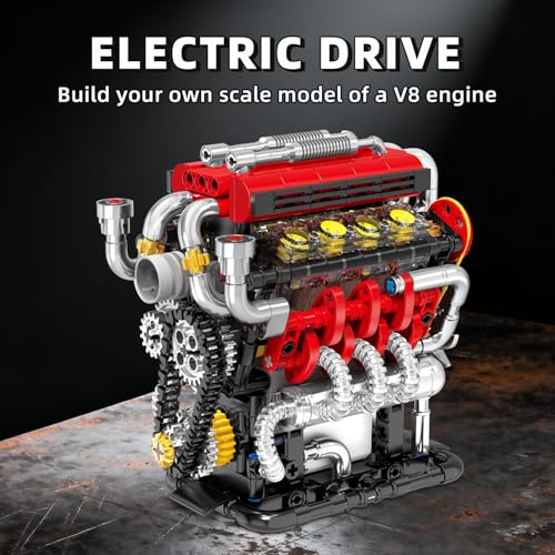 Image of WINGIFT V8 Engine Building Set, V8 Engine Model kit That Run,Build Your Own Mini V8 Model Engine Kit with Motor,Home or Office Decor,STEM Physical Science Experiment Toy for Kids 8+ and Adults(538PCS)