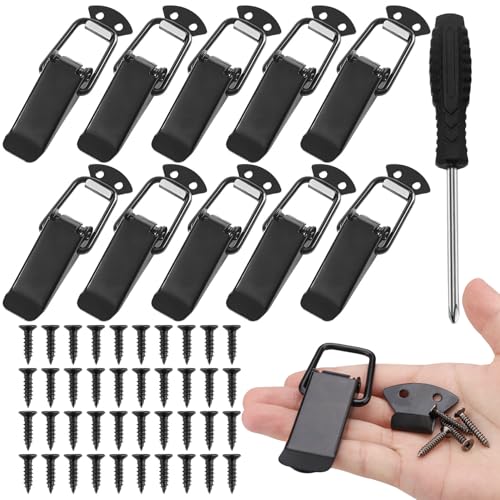 10 Loquet a Bascule avec Fermoir à Ressort 40 Vis Inox et 1 Petit Tournevis Cruciforme Kit Complet Facile à Utiliser pour Fixer Tiroirs Coffre à Outils et...