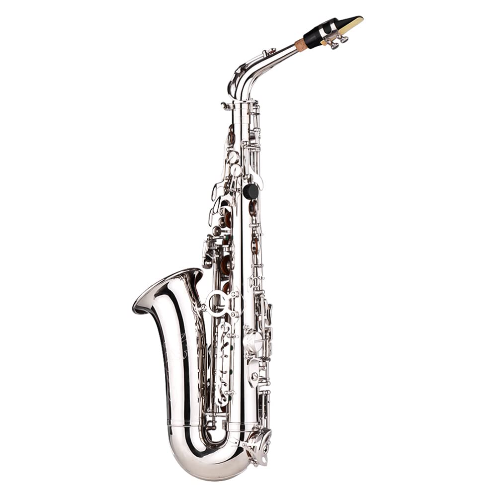 HUIOP Saxofón,Saxophone Sax Eb Be Alto E Plano Patrón Tallado Bronce en la Superficie Boquilla Plástica Exquisita con Guantes Paño de Limpieza Cepillo Correas,Saxofón Eb
