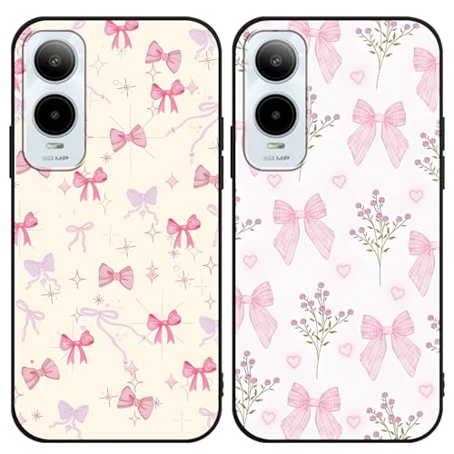 Zrutru 2 Pack Pink Bow Phone Case for Cricket icon 6/At&t Verge 6.75 Cartoon Cute Kawaii Ribbon Bowknot Floral Flower Pattern Cases Aesthetic Design Black TPU Bumper Protective Cover for Girls Women