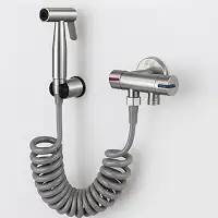 Ducha Higiênica Inox Com Registro Mangueira Extensível Que alcança 1.7mts Alta Pressão Cabo Ergonômico Prático Instalação Fácil Kit Completo Banheiro Moderno Higiene Segura Econômica Conforto Total