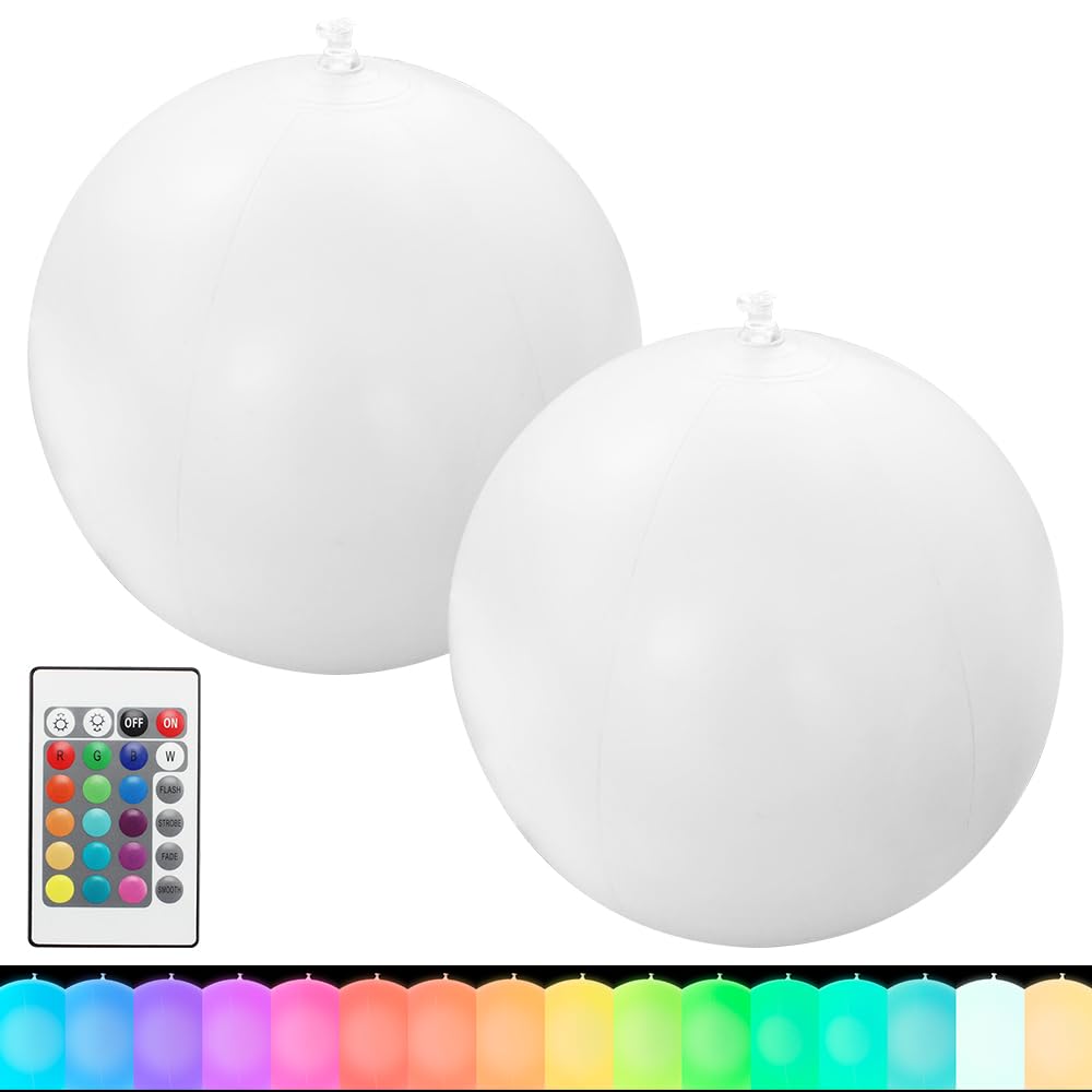 2 Pezzi 40cm Luci Galleggianti Piscina, Luce per Piscina Luce LED per Spa con 16 Luci Colorate e 4 Modalità di Luce Piscina Giardino LED Sfera Luminose Luce Galleggiante Piscina Luminoso per Festa