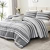 Andency Grey White Comforter Set Queen, 3 Pieces Striped Reversible Soft Lightweight Summer Bedding Comforter Sets, All Season Fluffy Down Alternative Bed Set (90x90In Comforter &2 Pillowcases)