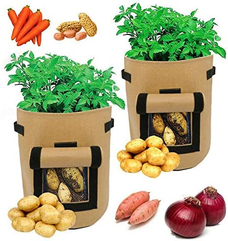 VOANZO 3 Pcs Brown Potato Bags hook and loop Window Vegetable Bags For Potato Tomato And Other Vegetables Breathable Nonwoven Fabric Cloth - Image 3