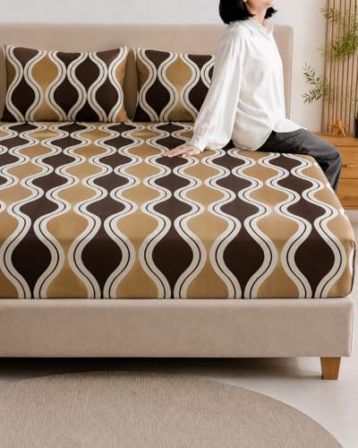 Image of Warm Flannel (Flano) King Size 345 TC Winter Fitted Bedsheet | All Side Elastic Premium Winter Soft Velvet Furnishing Bed Sheet with 2 Big Pillow Cover Size - 72 x 78 X 8 Inches Camel Brown
