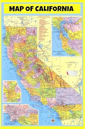 Amazon.com : Map of California Style 3 20x30 - Laminated Wall Map ...
