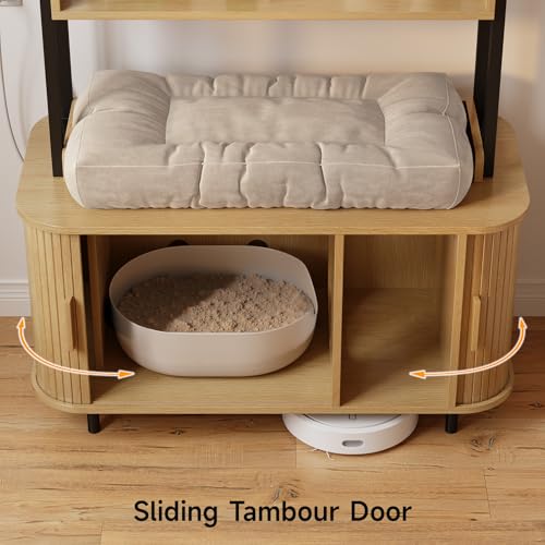 Image of ONBRILL 54 Inch Hidden Litter Box Furniture with Shelves and Outlets,Oak