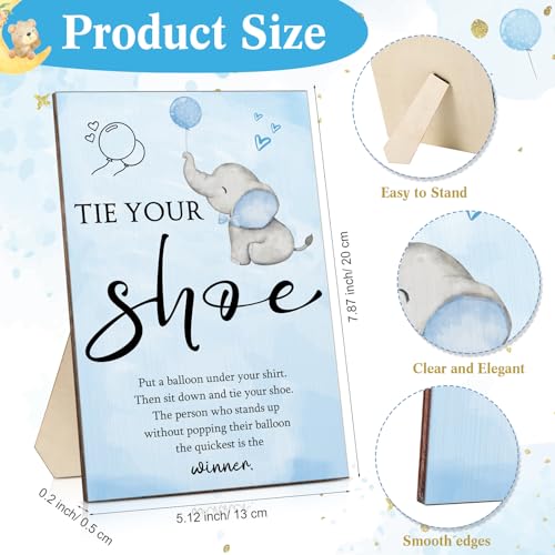 Image of Roowest 51 Pcs Tie Your Shoe Baby Shower Game Sign Wooden Sign Greenery Gift Sets Gender Reveal Party Favors 50 Balloons Latex Balloons for Game Wedding Supplies(Blue,Elephant)