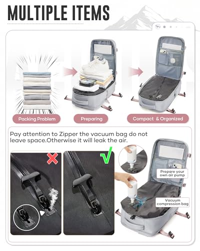 Vacuum Travel Backpack with Electric Pump for Women Men, Vacpack Seal Compression Bags Waterproof Travel Backpack Carry on Flight Approved, Air Backpack Personal Item Carry on Backpacks(Gray)3