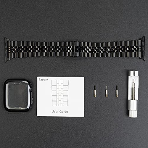 Image of baozai Compatible Apple Watch Bands 46mm 45mm 44mm 42mm 41mm 40mm 38mm, Stainless Steel Band with Screen Protector Case for Apple Watch Series 11 /10 /9 /8 /7 /6 /5 /4 /3 /2 /1 /SE3