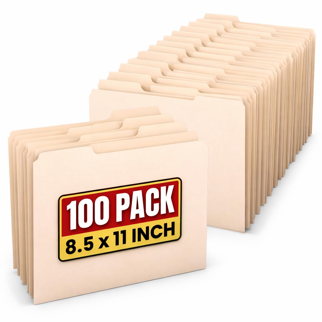 1InTheOffice Manila File Folders 8.5 x 11, 1/3 Cut Tab, Letter Size, 100/Pack