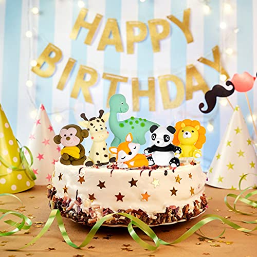 Ohaoduo 6 stuks dieren-verjaardagstaarttoppers dierentuin cupcake toppers vos leeuw panda aap dinosaurus giraffe jungle party dier taart decoratie voor kinderen verjaardag baby douche Kerstmis - Image 5