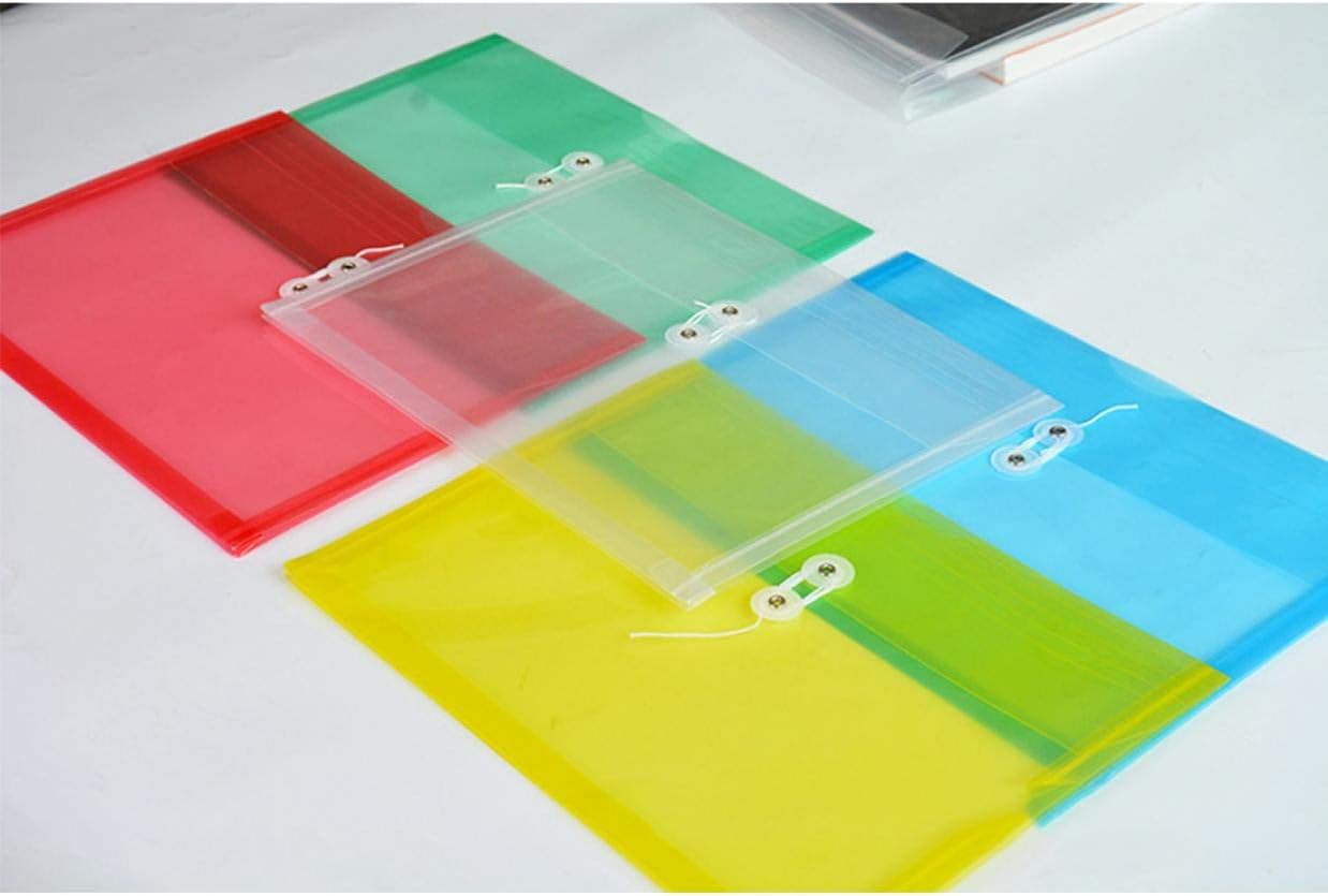 TIENO Assorted Clear Plastic Envelopes with String Closure Legal Size Side Loading Folders PVC Office Study Organizer 15PCS
