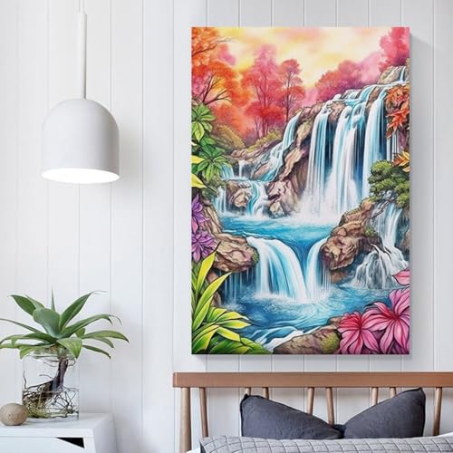 Tableau impression sur toile cascade couleurs vives format 50x75cm