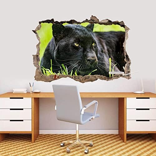 Wall Stickers Mural Decals Black Panther 3D Smashed Wall Sticker Decal Art Mural Jungle Animals-50x70cm