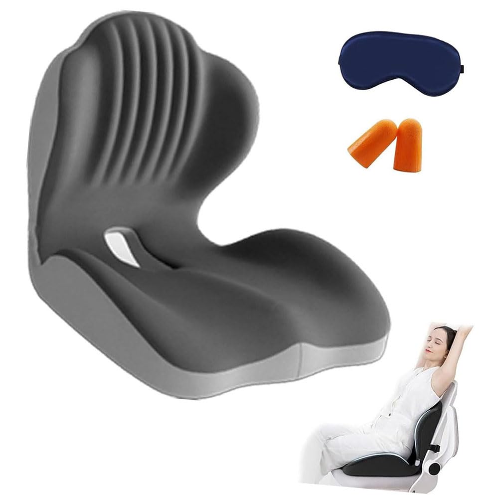 SNCIDSGE Posture and Seat Cushion, Shaped Cushion with Back Support - Ergonomic Chair Pad for Long Sitting, Non-Slip, for Office & Car (Grey)