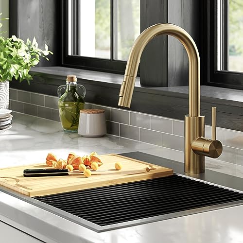 Kraus Oletto Pull-Down Single Handle Kitchen Faucet With Quickdock Top Mount Installation Assembly In Spot Free Antique Champagne Bronze, 15 1/8 Inch, Kpf-2620Sfacb #TOP1