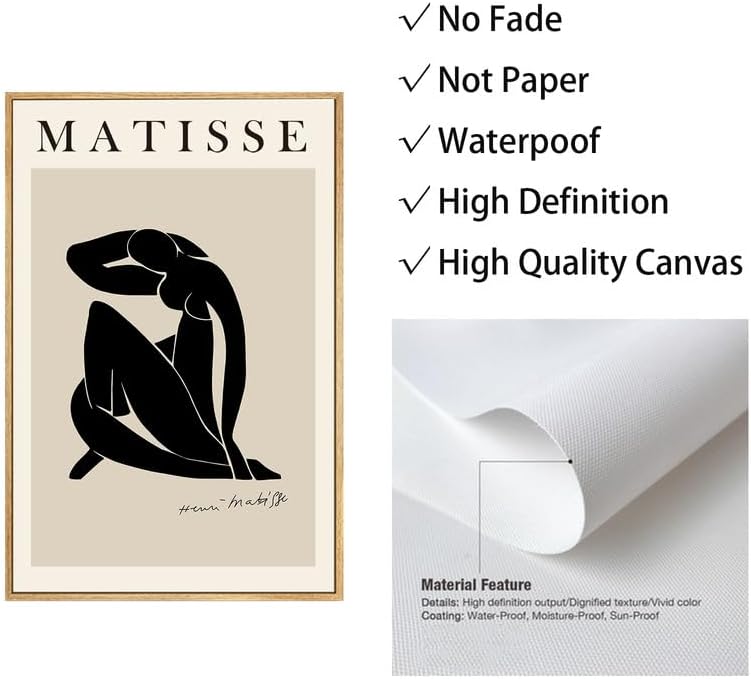 Miniatura 5 de Zzuyi Henri Matisse - Arte de pared enmarcado, arte de línea de cuerpo negro y beige para mujeres, impresiones artísticas bohemias para dormitorio