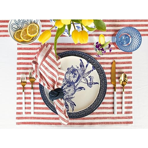 Image of Solino Home 100% Linen Napkins, 20 x 20 in, Red and White Striped, Set of 4