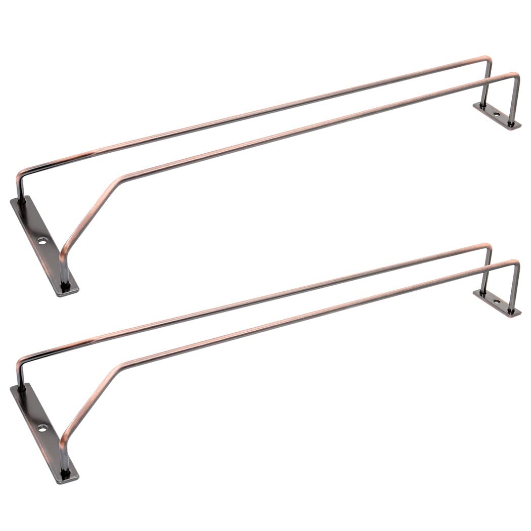 zoohot40.5cm Copper Wine Glass Rack, Stemware Rack, Wire Hanging Rack, Under Cabinet Metal Wine Glass Holder (1 Rows, 2 Pack)