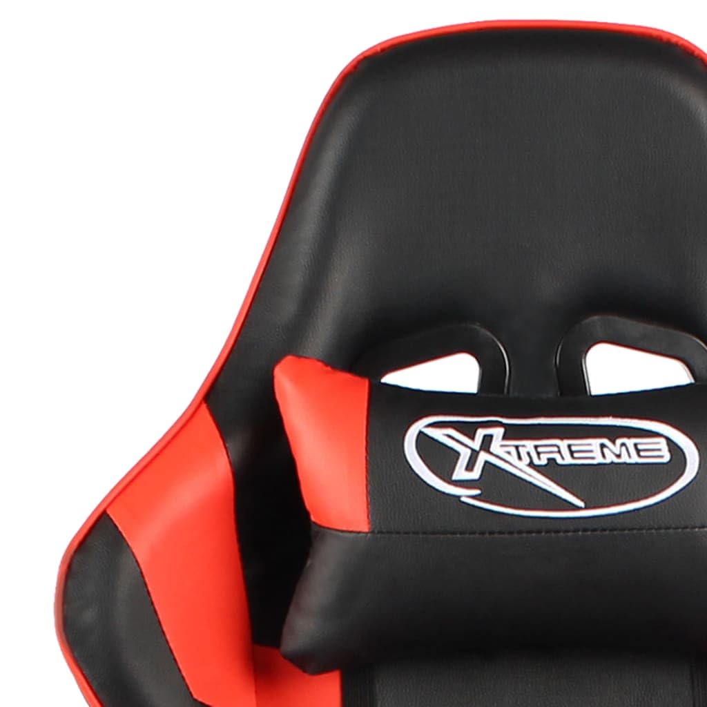 Höhenverstellbarer Gaming-Stuhl mit Fußstütze, Drehbar Rot PVC, hohe Rückenlehne mit 2 Kissen für Kopf und Taille, ergonomisch gepolsterter Sitz, verstellbare Rückenlehne