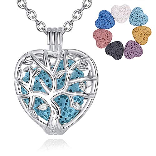 INFUSEU Aromaterapia Olio Essenziale Diffusore Collana Ciondolo Medaglione D'argento 5 PZ Lava Pietre Con 24 "Catena, Regalo per le Donne