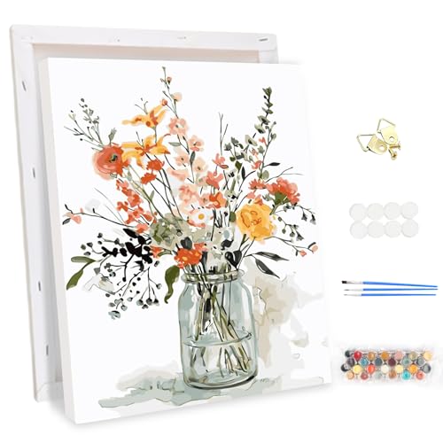 Pintura Por Números Para Adultos – Paisaje De Flores 28x35 Cm, Lienzo Enrollado Sin Arrugas, Con 3 Pinceles Y Pintura Acrílica Ecológica, Regalo Creativo