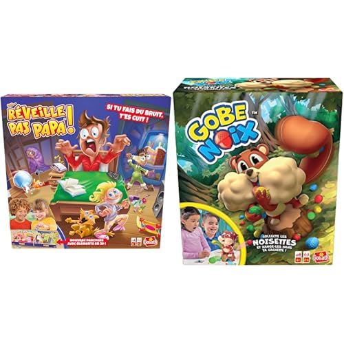Lot de 2 Jeux : Réveille Pas Papa + Gobe Noix - Jeux de Société, d'Actions, d'Adresse et Rapidité pour Enfants - Set de Jeu Inédit - Jouez en Famille ou...