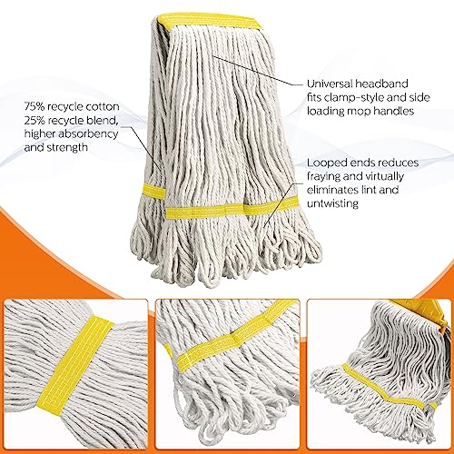 Image of Eccliy 6 Pack Commercial Mop Heads Replacement Heavy Duty 18 oz Loop End Cotton String Wet Mop Refills Washable Absorbent Reusable for Industrial Home Tile Wood Concrete Floor (White,Yellow)