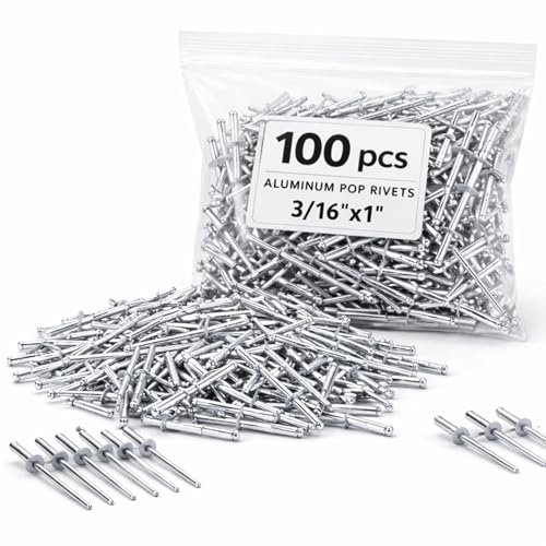 Image of 100PCS Large Flange Aluminum Pop Rivets 3 /16 inch x 1 inch Aluminum Boat Rivets Dome Body Blind Rivet Set for Sheet Steel Duct Work Marine Long Pop Rivets with Big Head Steel Mandrel