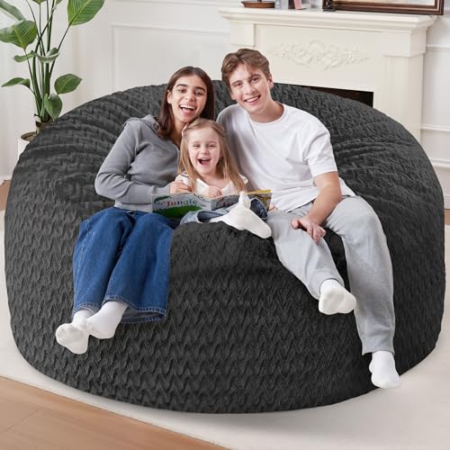 Image of 5FT Bean Bag Chair,Giant Bean Bag Chairs for Adults,Big Bean Bags with Memory Foam Filled, Large Beanbag Chairs with Chevron Plush Cover-Black
