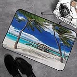 GOSUNA Memory Foam Badezimmer- 40 x 60 cm,Strandbude Leere Hängematte zwischen Palmen Strand mit lebendigem Sommerhimmel Bild,Badteppich Saugfähige Rutschfester Badvorleger Waschbar Badematte