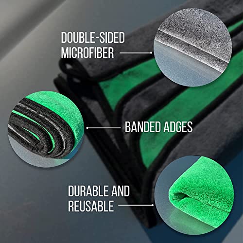 Image of Auto Hub 400 GSM, Microfiber Double Layered Cloth 30x40 Cms 4 Piece (Green) Cloth Set, Extra Thick Microfiber Cleaning Cloths Perfect for Bike, Auto, Cars Both Interior and Exterior.