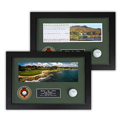 Golf Hole in One Enclosed Shadowbox~Holds Golf Ball and Horizontal Scorecard or Photo~Engraved Plate